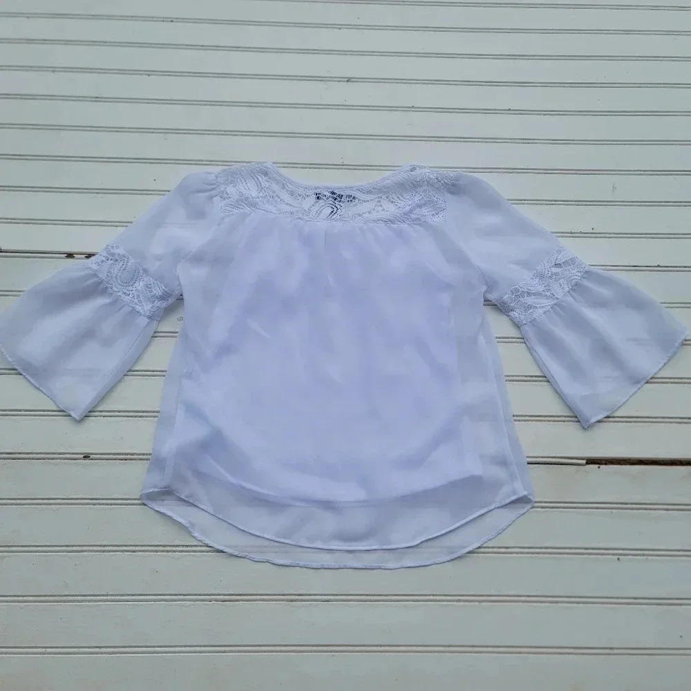 Amy Byer Girls Lace Accent Formal Top Blouse White M (10/12) - Picture 2 of 8